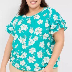 Flutter-Sleeve Crew-Neck Top